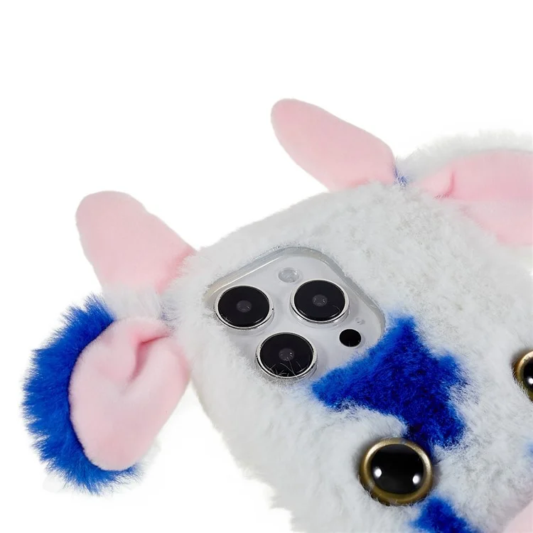 Для iPhone 15 Pro Max Plush Phone Case Milk Cow Ear Soft TPU Winter Warm Cover - Blue