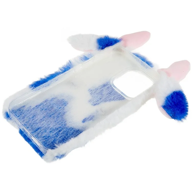 Для iPhone 15 Pro Max Plush Phone Case Milk Cow Ear Soft TPU Winter Warm Cover - Blue