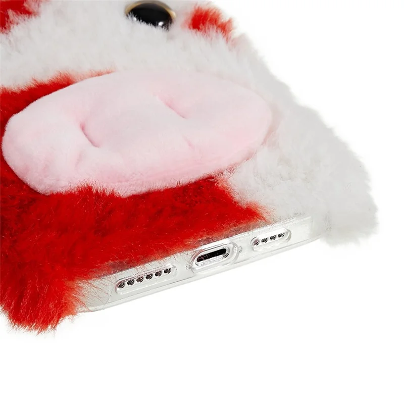 For iPhone 15 Pro Max Plush Phone Case Milk Cow Ear Soft TPU Winter Warm Cover - Red