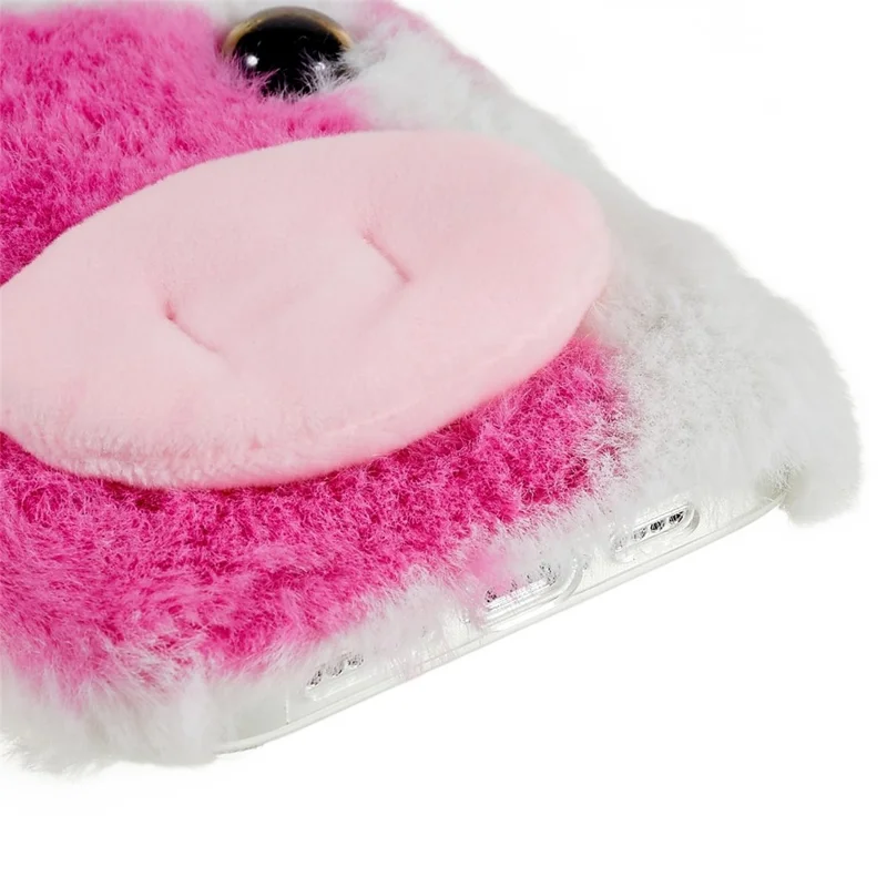 Для iPhone 15 Pro Max Plush Phone Case Milk Cow Ear Soft TPU Winter Warm Cover - Rose