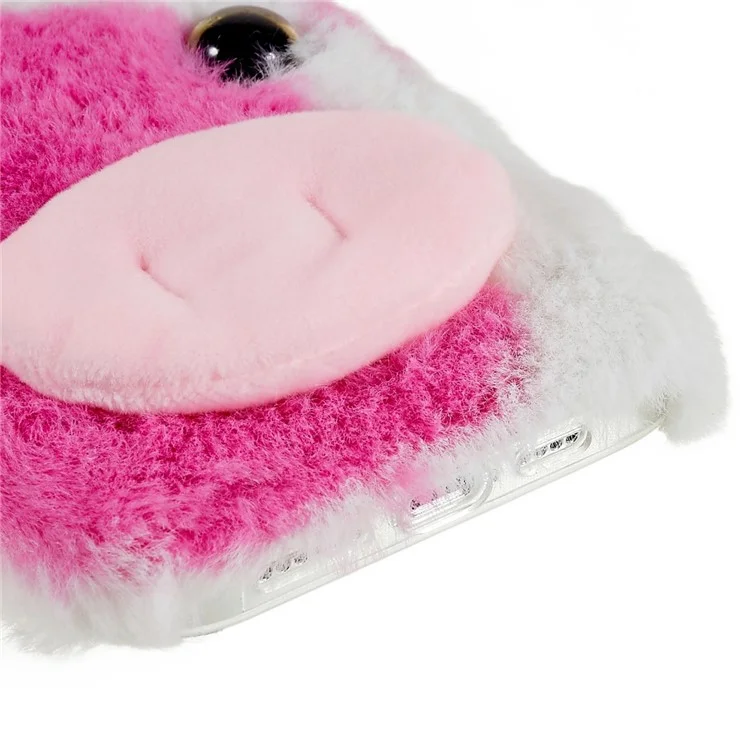 For iPhone 15 Pro Furry Plush Case Milk Cow Ear Style TPU Soft Phone Shell - Rose