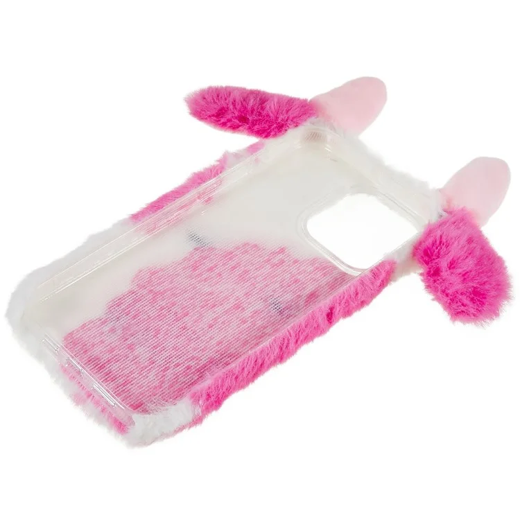 For iPhone 15 Pro Furry Plush Case Milk Cow Ear Style TPU Soft Phone Shell - Rose