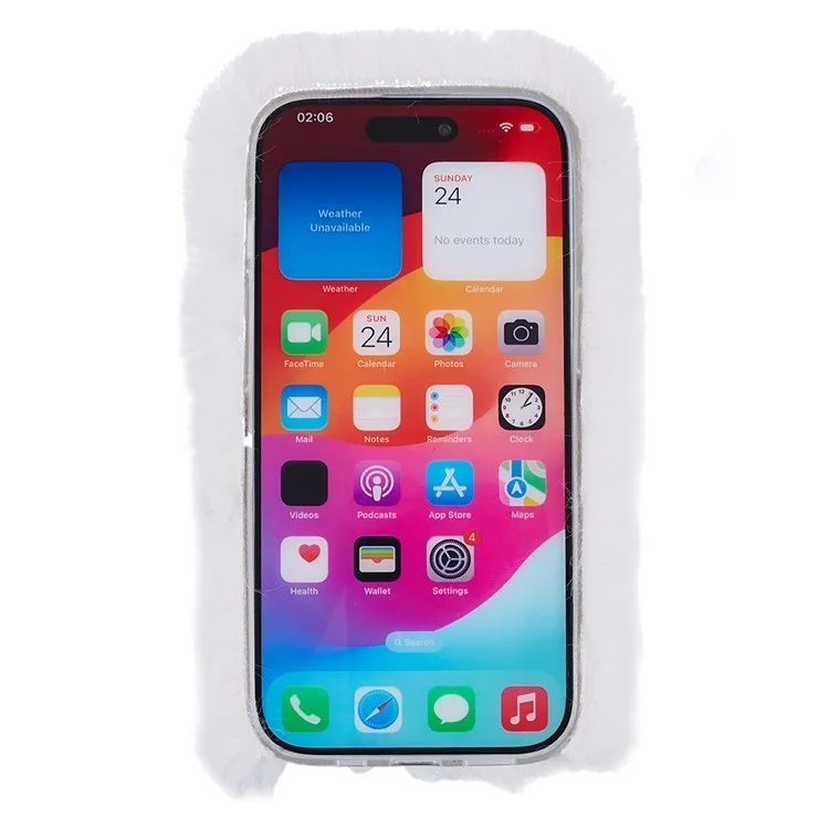 For iPhone 15 Plus Case Fluffy Plush + TPU Love Heart Design Phone Back Cover - White