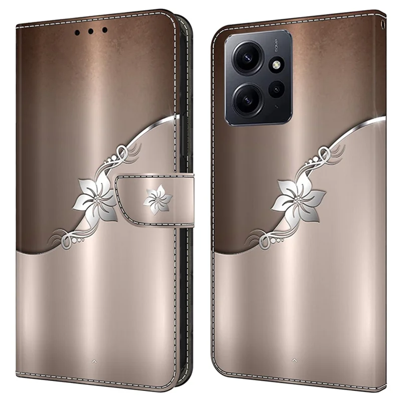 Для Xiaomi Redmi Note 12 4G Case Shockproof Phone Case Leather Flip Wallet Cover - Silver Flower