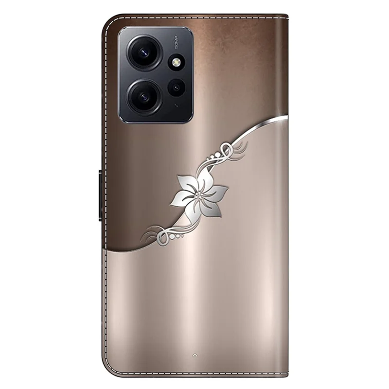 Для Xiaomi Redmi Note 12 4G Case Shockproof Phone Case Leather Flip Wallet Cover - Silver Flower