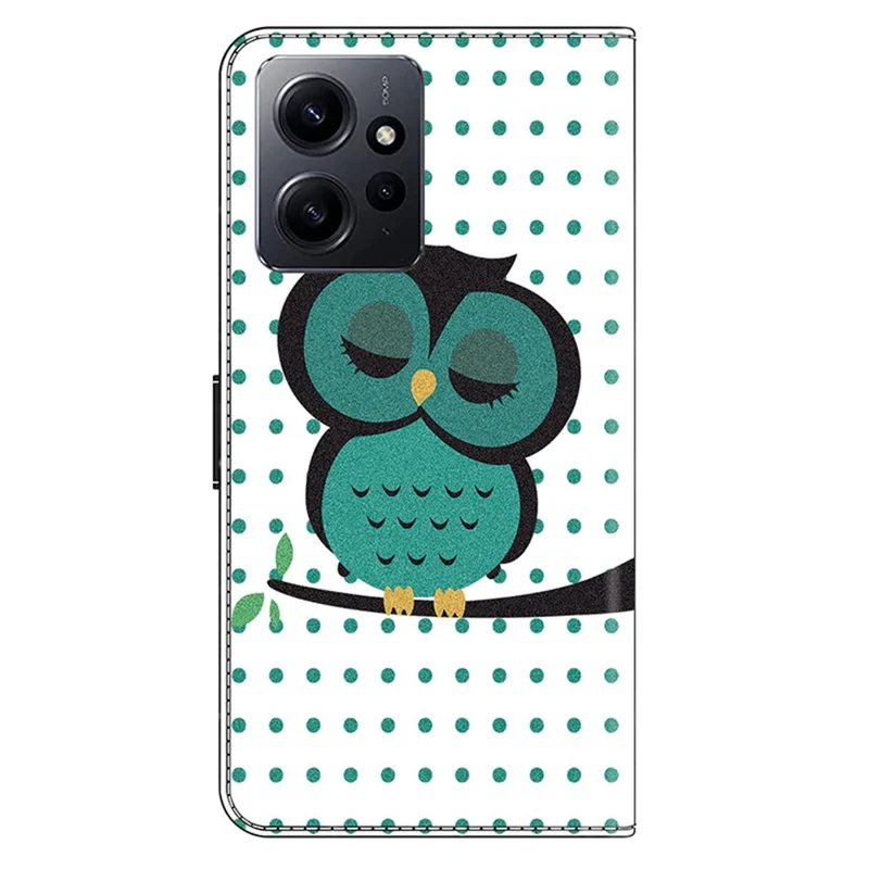 For Xiaomi Redmi Note 12 4G Case Shockproof Phone Case Leather Flip Wallet Cover - Sleeping Owl