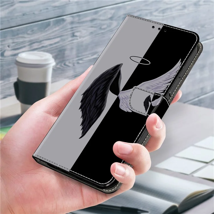 Wallet Phone Case for Xiaomi Redmi Note 12 Pro+ 5G Case Pattern Printing Leather Flip Cover - Black / White Wings