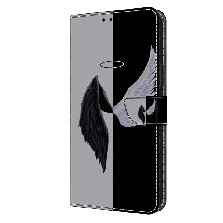 Wallet Phone Case for Xiaomi Redmi Note 12 Pro+ 5G Case Pattern Printing Leather Flip Cover - Black / White Wings