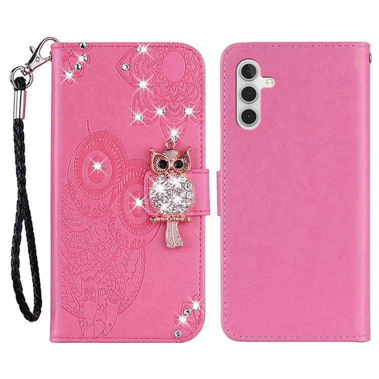Für Samsung Galaxy A15 4G Case Rhinestone Decor Leder Stand Handy Geldbörse Abdeckung - Rose