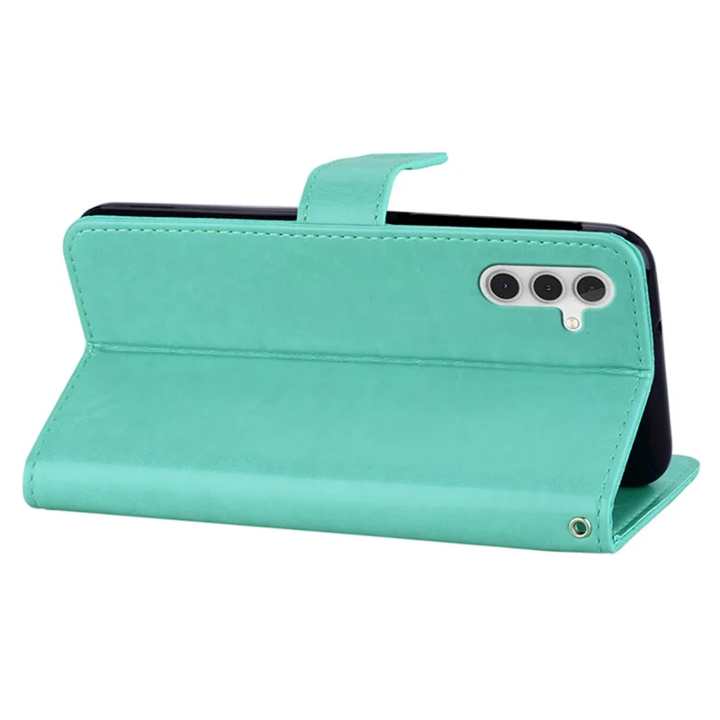 Per Samsung Galaxy S23 FE Case Owl Flower Imprinted Rhinestone Leather Phone Stand Cover - Cyan