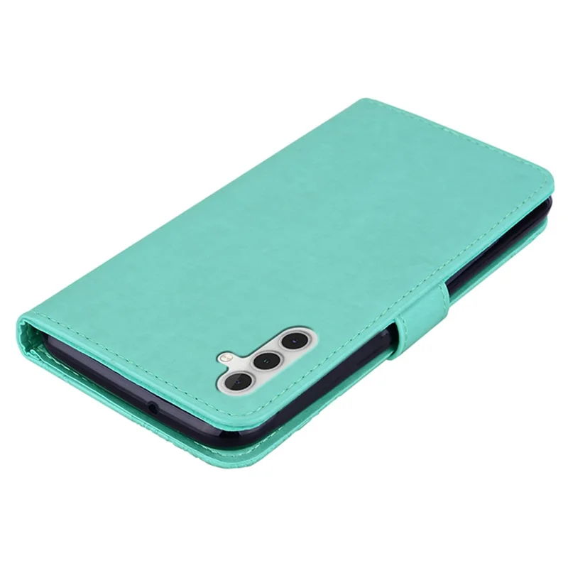 Per Samsung Galaxy S23 FE Case Owl Flower Imprinted Rhinestone Leather Phone Stand Cover - Cyan