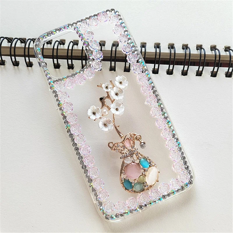 For iPhone 15 Pro Max Case Rhinestone Decor Slim-Fit Phone Cover PC Phone Shell
