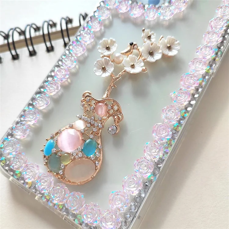 For iPhone 15 Pro Max Case Rhinestone Decor Slim-Fit Phone Cover PC Phone Shell