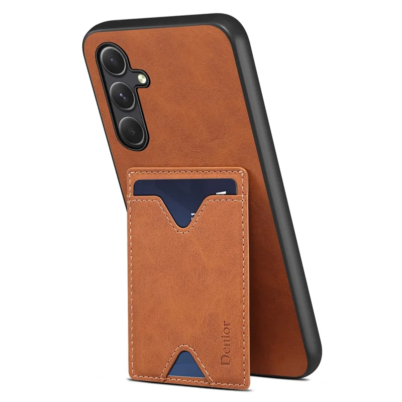 DENIOR For Samsung Galaxy S23 FE Case Card Holder Phone Kickstand Cover - Brown