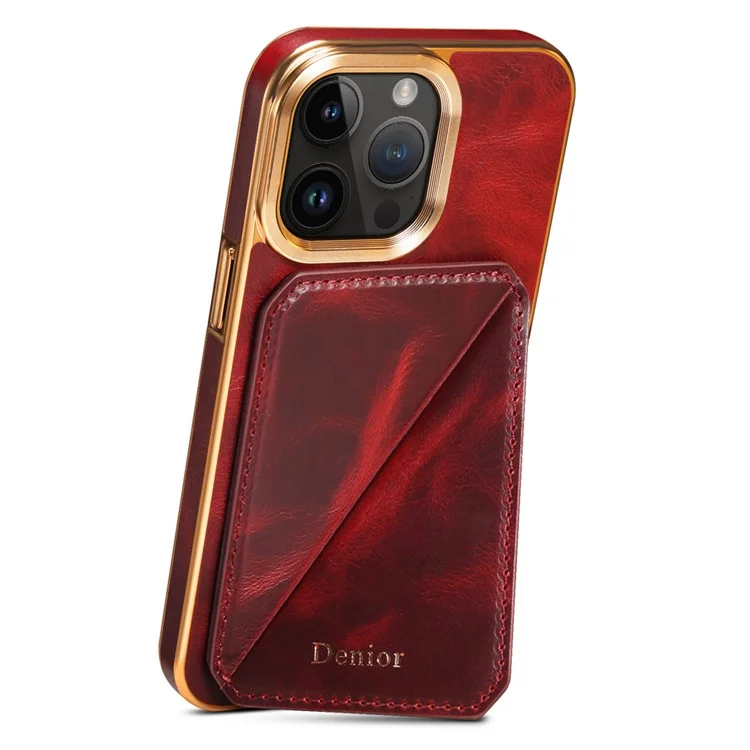 DENIOR Funda para iPhone 14 Pro de piel de vaca genuina encerada + TPU + protector posterior de PC - Rojo