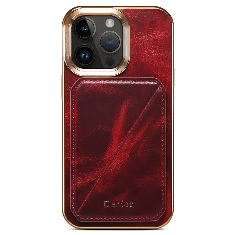 DENIOR For iPhone 15 Pro Case Drop-proof Waxy Genuine Cow Leather+TPU+PC Cover - Red