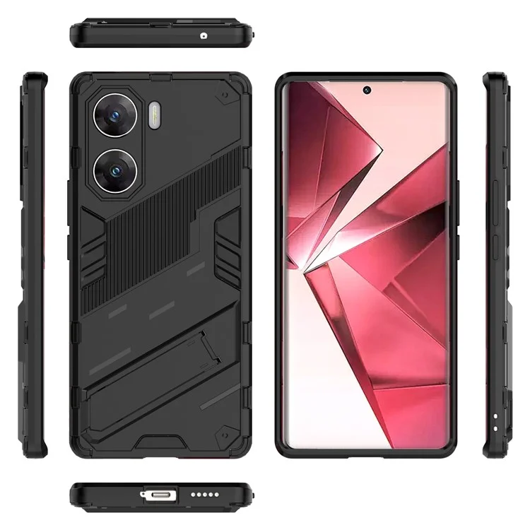 Чехол с подставкой для vivo V29e (Индия) 5G из ПК+ТПУ - черный