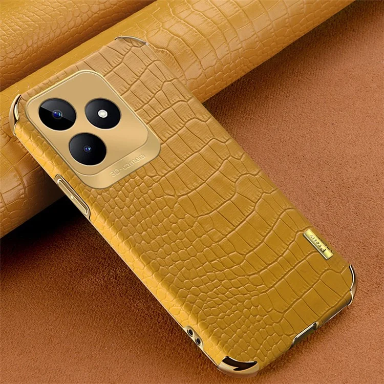 For Realme C53 (Global) / C53 (India) / C51 / Narzo N53 4G Case Electroplated Leather+TPU Phone Protector - Yellow