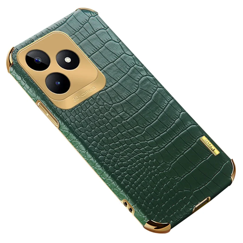 For Realme C53 (Global) / C53 (India) / C51 / Narzo N53 4G Case Electroplated Leather+TPU Phone Protector - Green