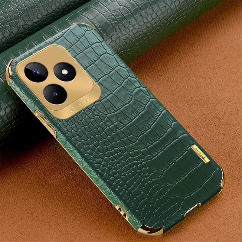 For Realme C53 (Global) / C53 (India) / C51 / Narzo N53 4G Case Electroplated Leather+TPU Phone Protector - Green