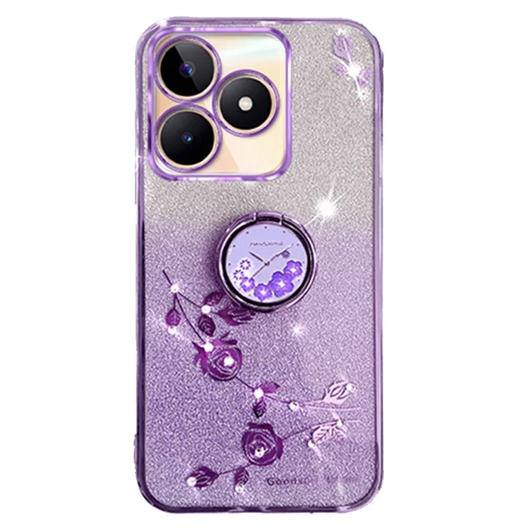 KADEM For Realme C53 (Global) / C53 (India) / C51 / Narzo N53 4G Case Glitter Flower Pattern TPU Cover with Ring Kickstand - Purple