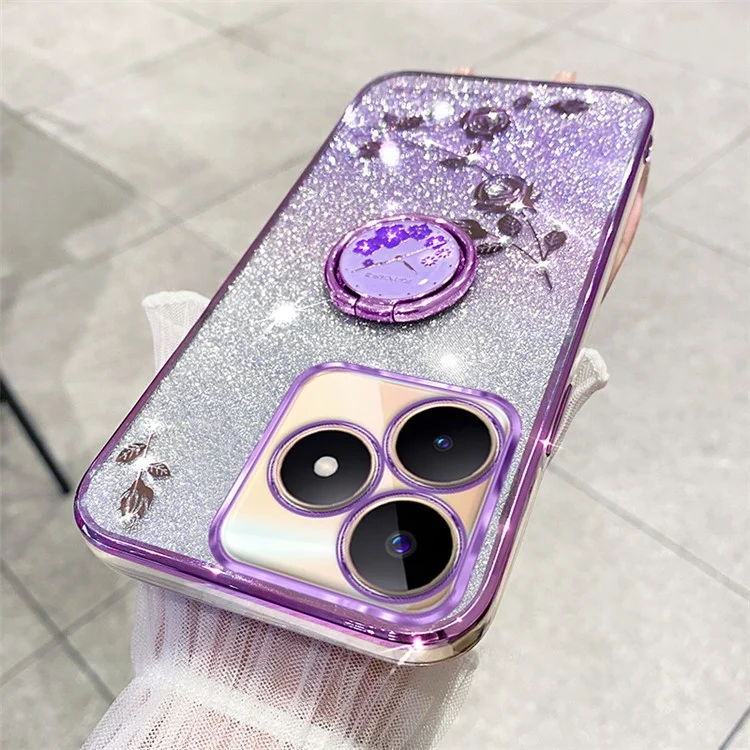 KADEM For Realme C53 (Global) / C53 (India) / C51 / Narzo N53 4G Case Glitter Flower Pattern TPU Cover with Ring Kickstand - Purple