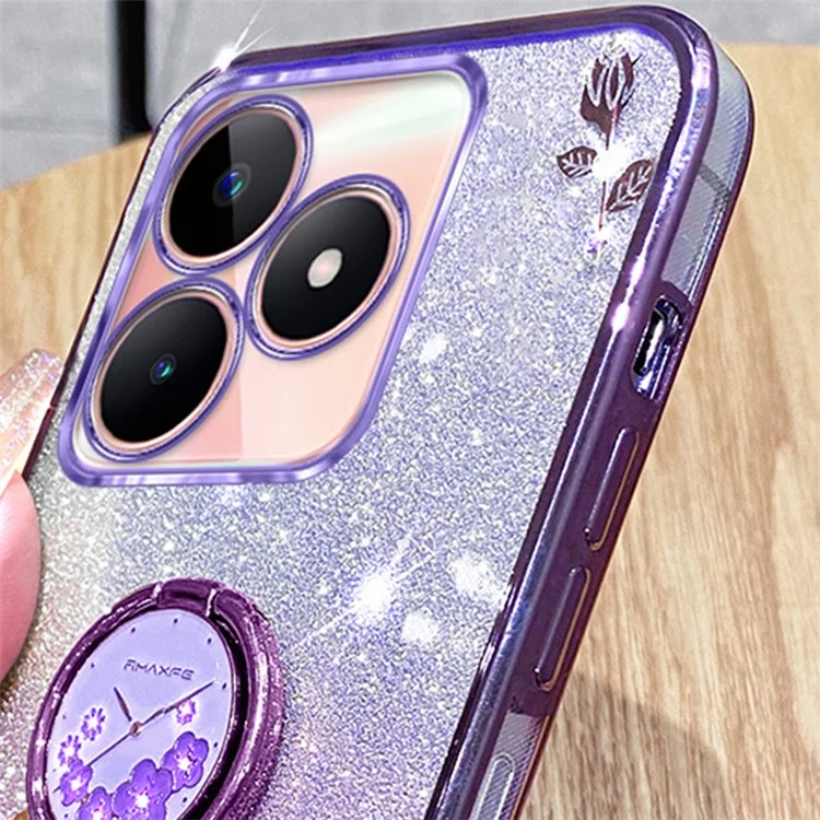 KADEM For Realme C53 (Global) / C53 (India) / C51 / Narzo N53 4G Case Glitter Flower Pattern TPU Cover with Ring Kickstand - Purple