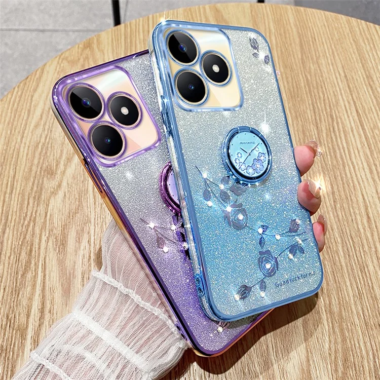 KADEM For Realme C53 (Global) / C53 (India) / C51 / Narzo N53 4G Case Glitter Flower Pattern TPU Cover with Ring Kickstand - Purple