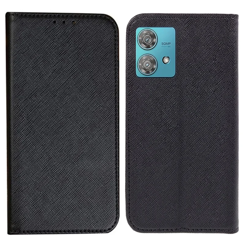 For Motorola Edge 40 Neo 5G Case PU Leather Wallet Magnetic Closing Phone Cover - Black