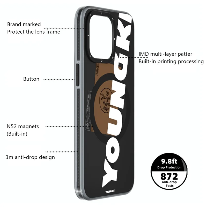 Youngkit Для Iphone 15 Pro Max Case, Совместимый с Magsafe Anti-Drop TPU IMD Phone Shell - Черный