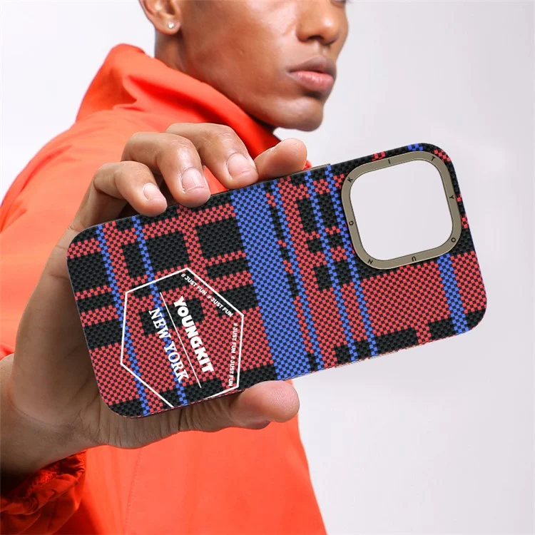 Youngkit Для Iphone 15 Pro Max Case, Совместимый с Magsafe 600D Aramid Fibre Phone Case - Синий