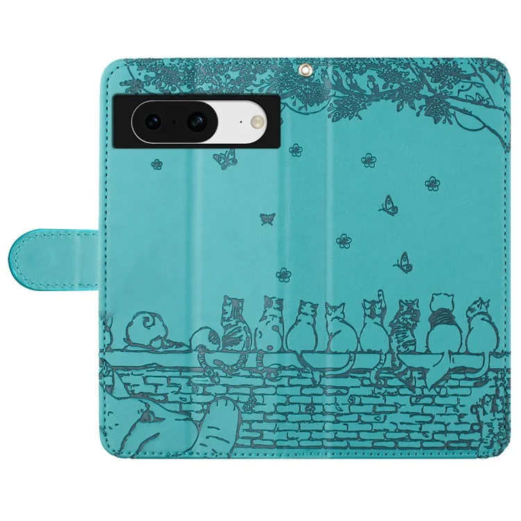 Pour la couverture du Google Pixel 8 Leather Stand Wallet Wall Cats Imprinted Phone Case avec sangle - Bleu