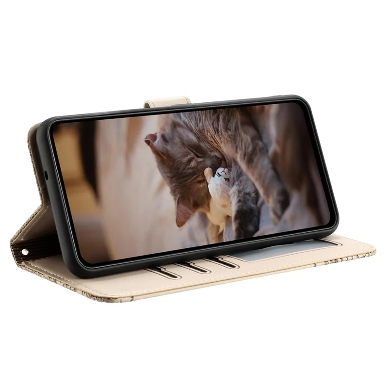 For Google Pixel 8 Pro Case Wall Cats Imprinted PU Leather Wallet Phone Cover with Strap - Apricot