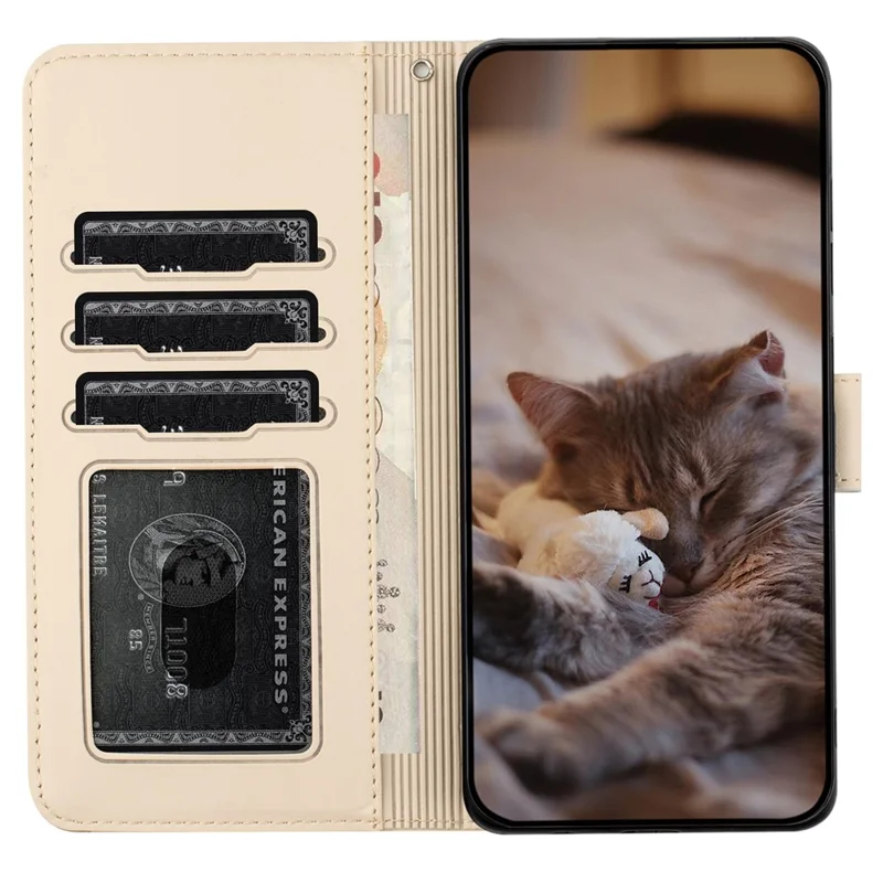 For Google Pixel 8 Pro Case Wall Cats Imprinted PU Leather Wallet Phone Cover with Strap - Apricot