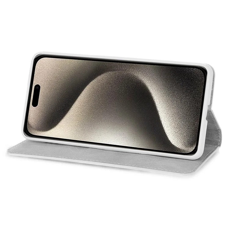 For iPhone 15 Pro Max Mobile Phone Stand Case Glitter Splicing PU Leather Wallet Cover with Strap - Black