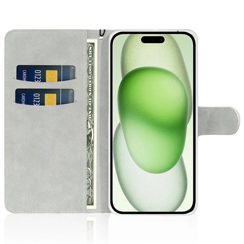 For iPhone 15 Plus Hoesje met Portemonnee van PU-leer met Stand en Glitter en Steekdesign met Riempje - Goud