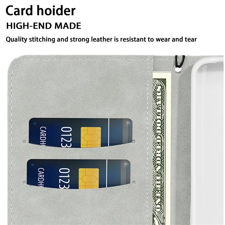 PU Leather Wallet Cover for iPhone 15 Case Stand Glitter Splicing Phone Shell with Strap - Silver