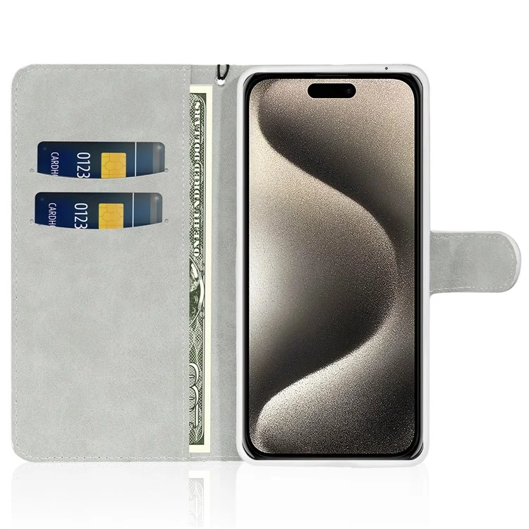 Per iPhone 15 Pro Glitter PU Leather Wallet Cover Stand Mobile Splicing Phone Case con Cinghia - Blu