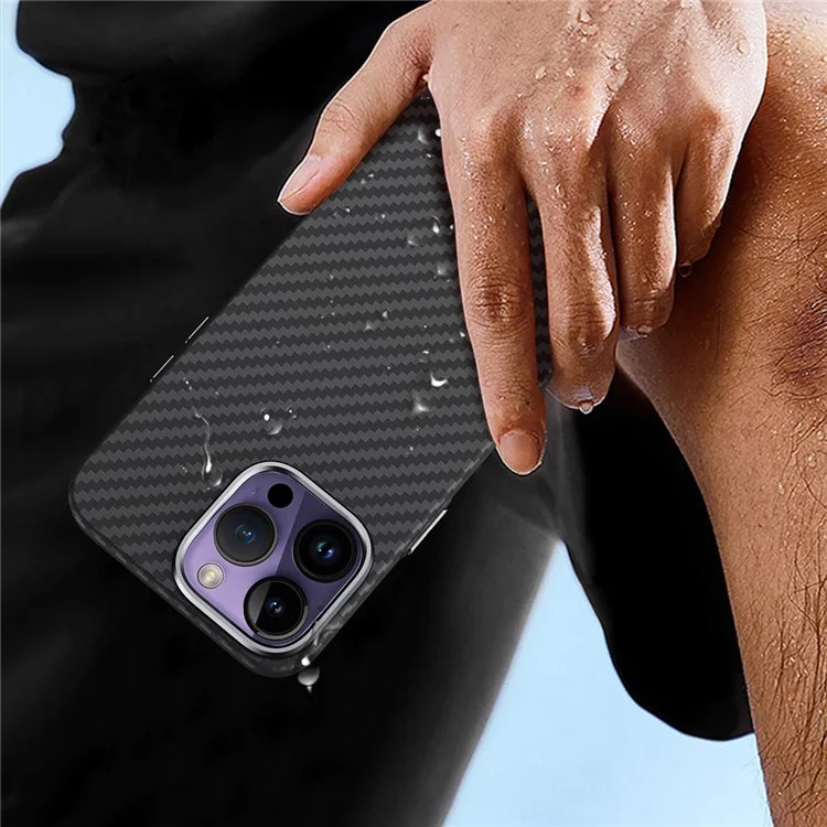 GKK For iPhone 14 Pro Max Case Carbon Fiber Texture PC Phone Cover - Grey