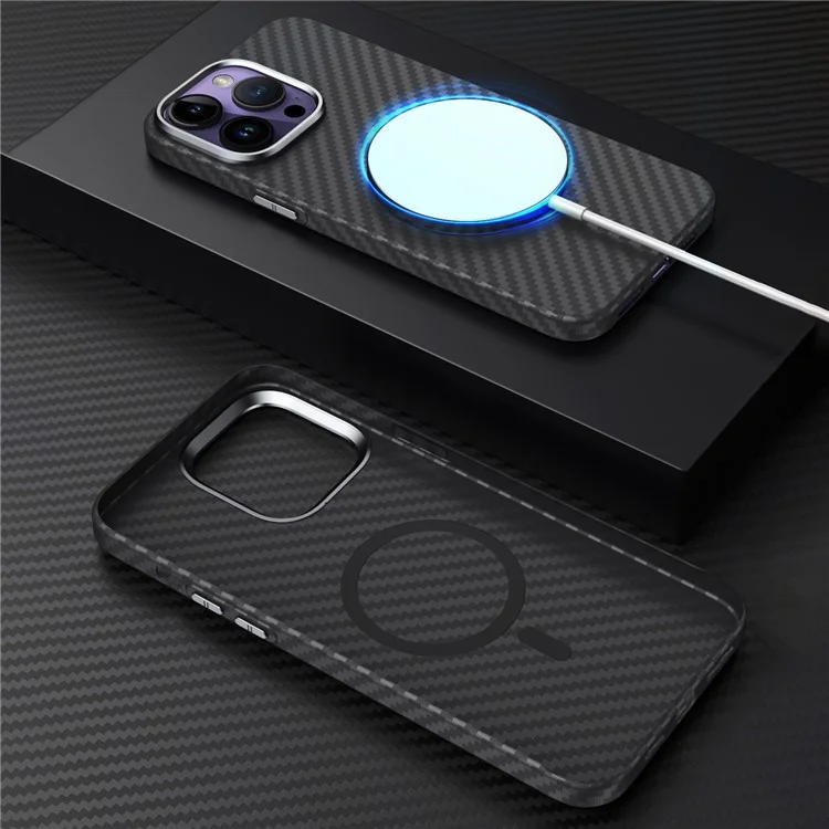 GKK For iPhone 14 Pro Max Case Carbon Fiber Texture PC Phone Cover - Grey