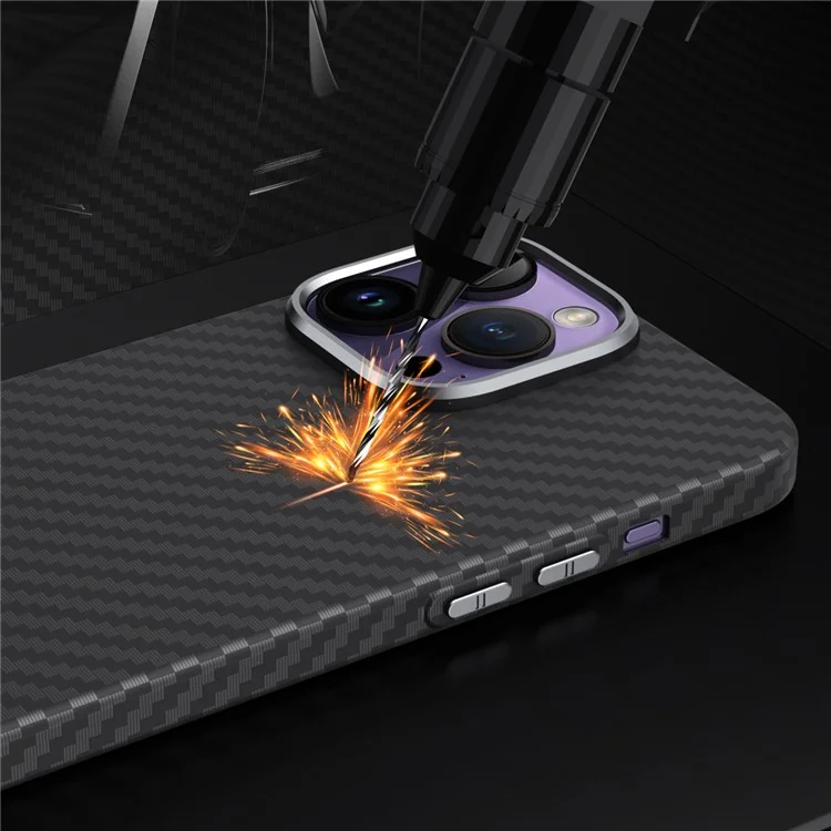 GKK For iPhone 14 Pro Max Case Carbon Fiber Texture PC Phone Cover - Grey