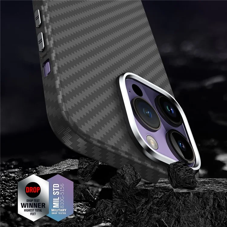 GKK For iPhone 14 Pro Max Case Carbon Fiber Texture PC Phone Cover - Grey