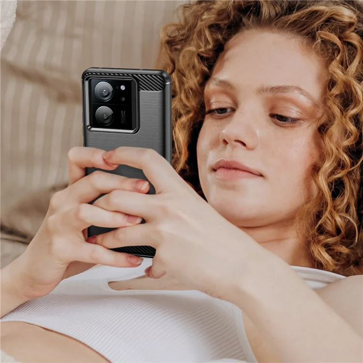TPU Shell for Xiaomi 13T / 13T Pro Case Carbon Fiber Texture Phone Cover - Black