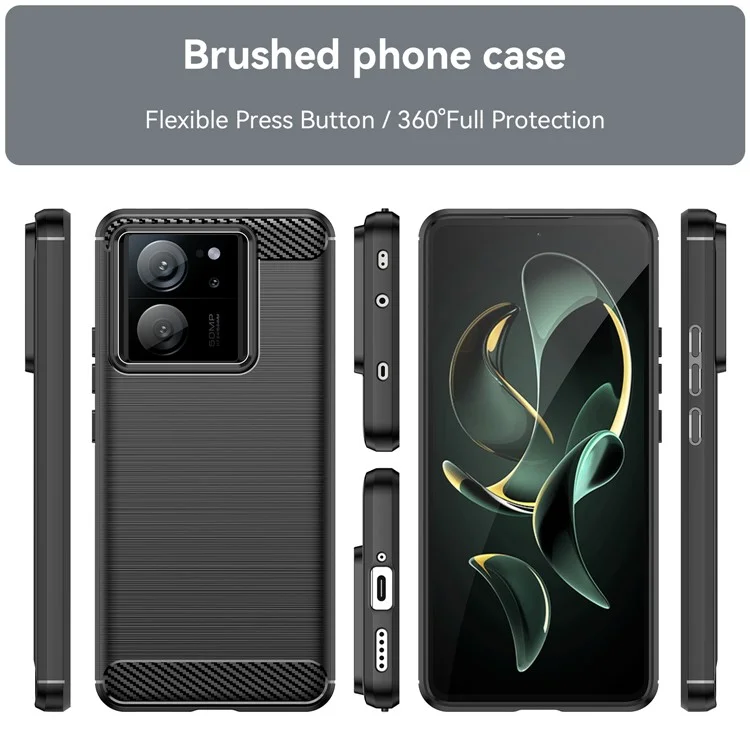 TPU Shell for Xiaomi 13T / 13T Pro Case Carbon Fiber Texture Phone Cover - Black