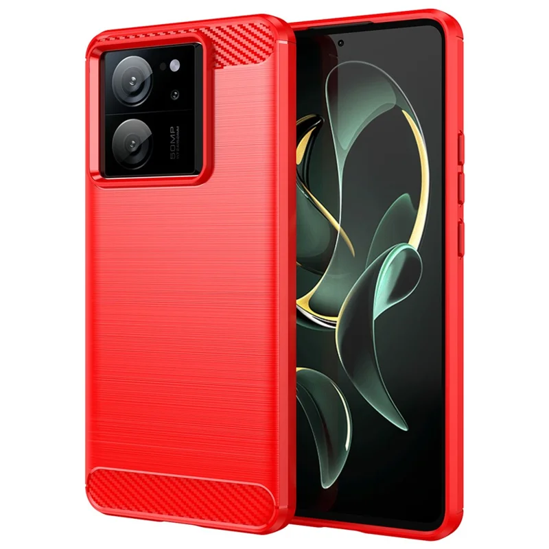 Capa TPU para Xiaomi 13T / 13T Pro Capa com Textura de Fibra de Carbono - Vermelho