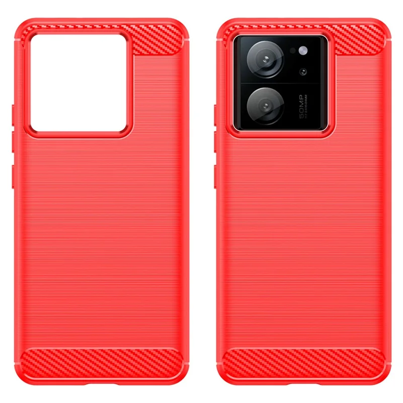 Capa TPU para Xiaomi 13T / 13T Pro Capa com Textura de Fibra de Carbono - Vermelho
