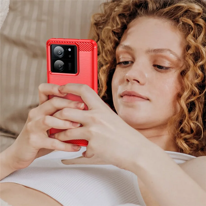 Capa TPU para Xiaomi 13T / 13T Pro Capa com Textura de Fibra de Carbono - Vermelho