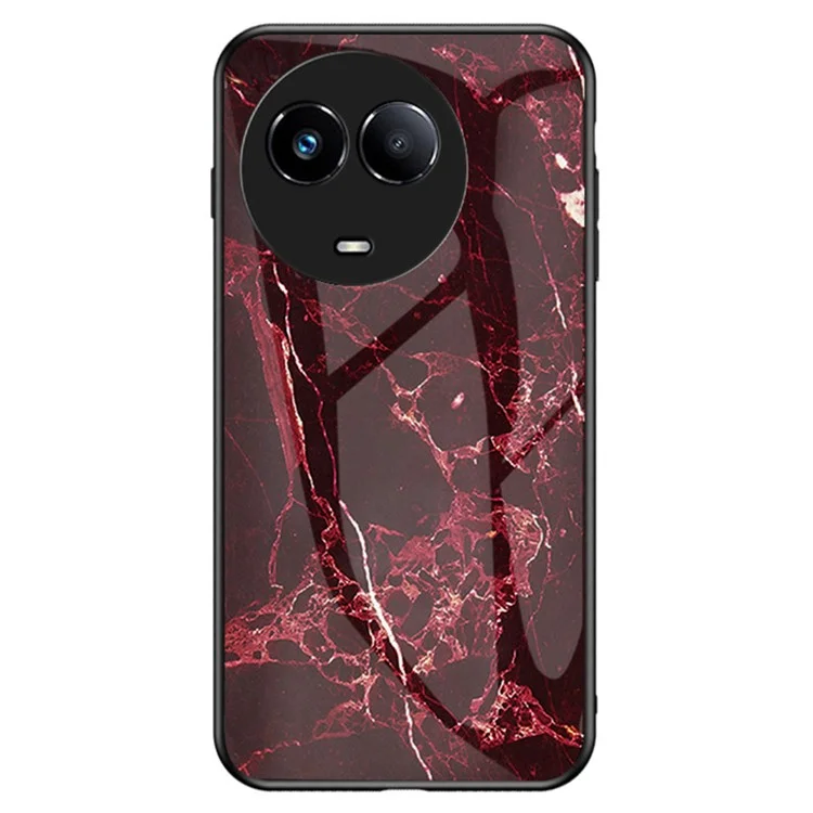 For Realme 11 5G (Global) / 11x 5G Cover PC+TPU+Tempered Glass Marble Pattern Phone Case - Blood Red Marble