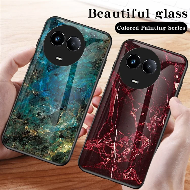 For Realme 11 5G (Global) / 11x 5G Cover PC+TPU+Tempered Glass Marble Pattern Phone Case - Blood Red Marble