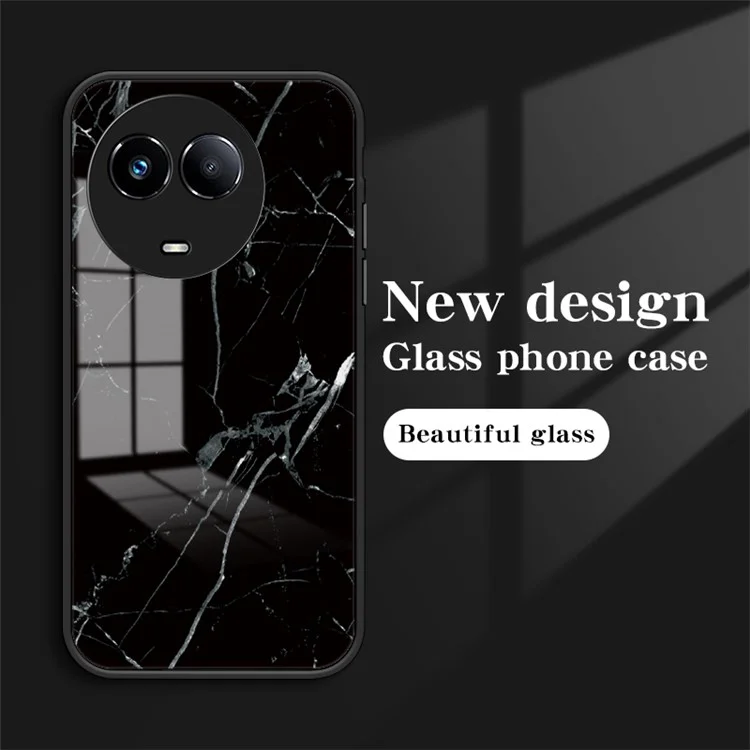 For Realme 11 5G (Global) / 11x 5G Cover PC+TPU+Tempered Glass Marble Pattern Phone Case - Blood Red Marble